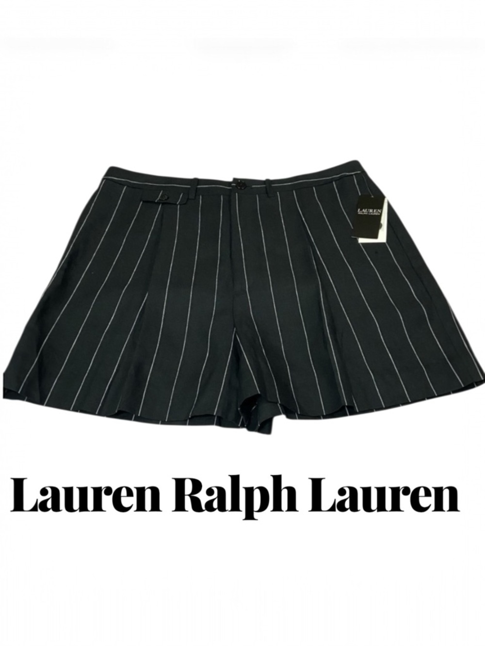 Lauren Ralph Lauren Linen Black Pinstripe Pleated Shorts LRL - Women’s 12 NWT - Picture 11 of 16